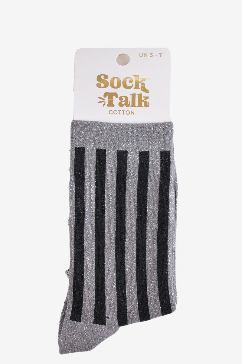 Sienna Striped Shimmer Socks Grey/Black