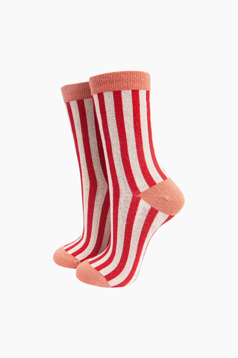 Sienna Striped Shimmer Socks Red/Champagne