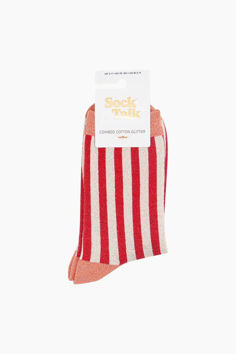 Sienna Striped Shimmer Socks Red/Champagne