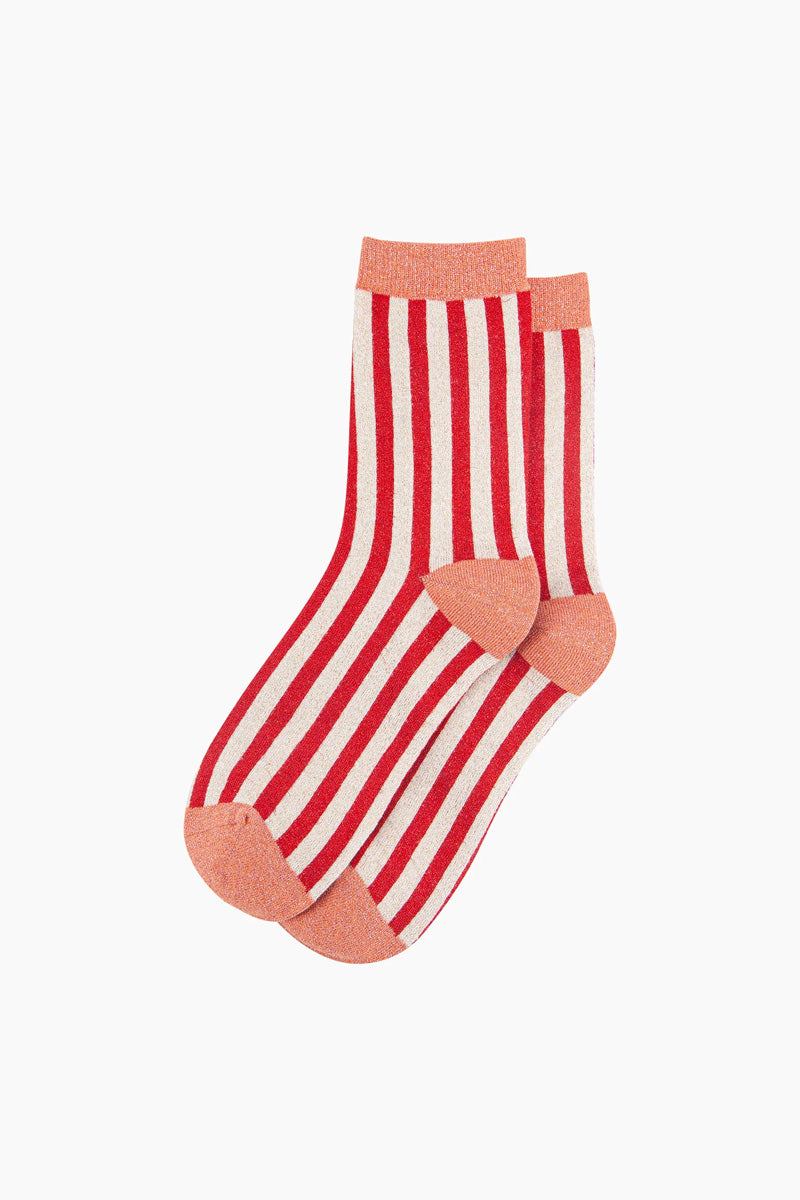Sienna Striped Shimmer Socks Red/Champagne