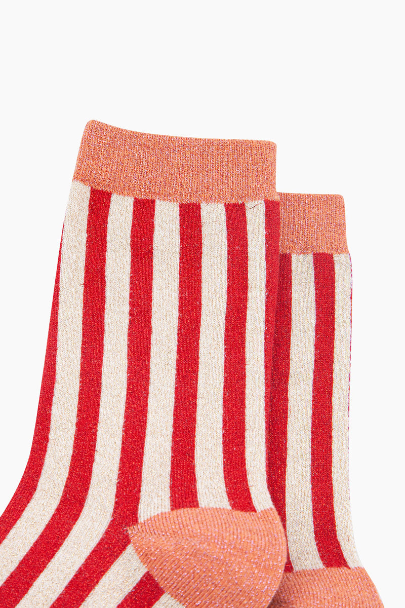 Sienna Striped Shimmer Socks Red/Champagne