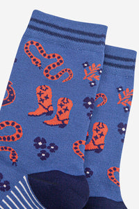 Cowboy Print Bamboo Socks Denim/Orange