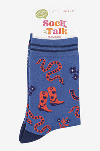 Cowboy Print Bamboo Socks Denim/Orange
