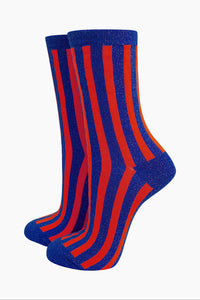 Sienna Striped Shimmer Socks Red/Navy