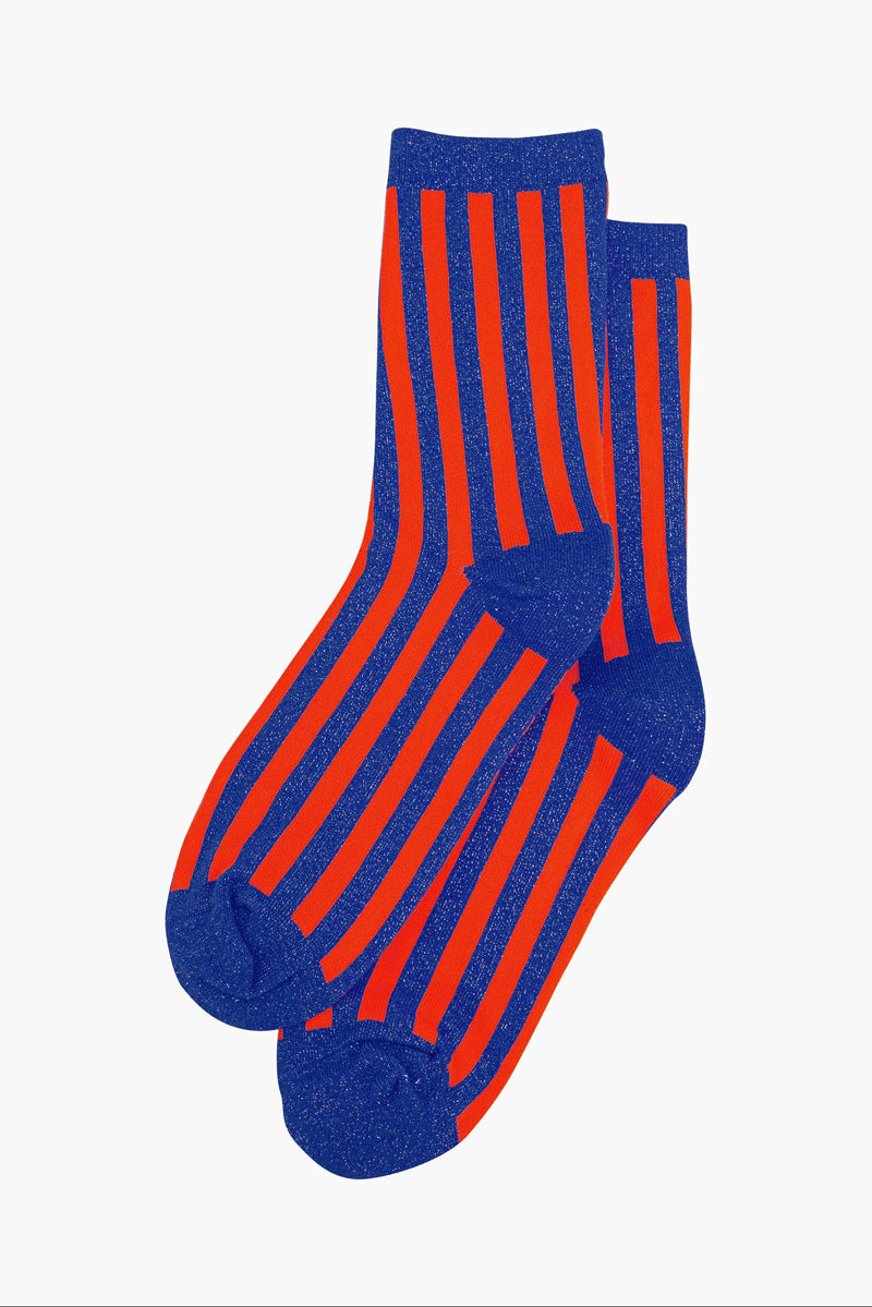 Sienna Striped Shimmer Socks Red/Navy
