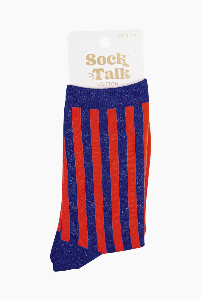Sienna Striped Shimmer Socks Red/Navy