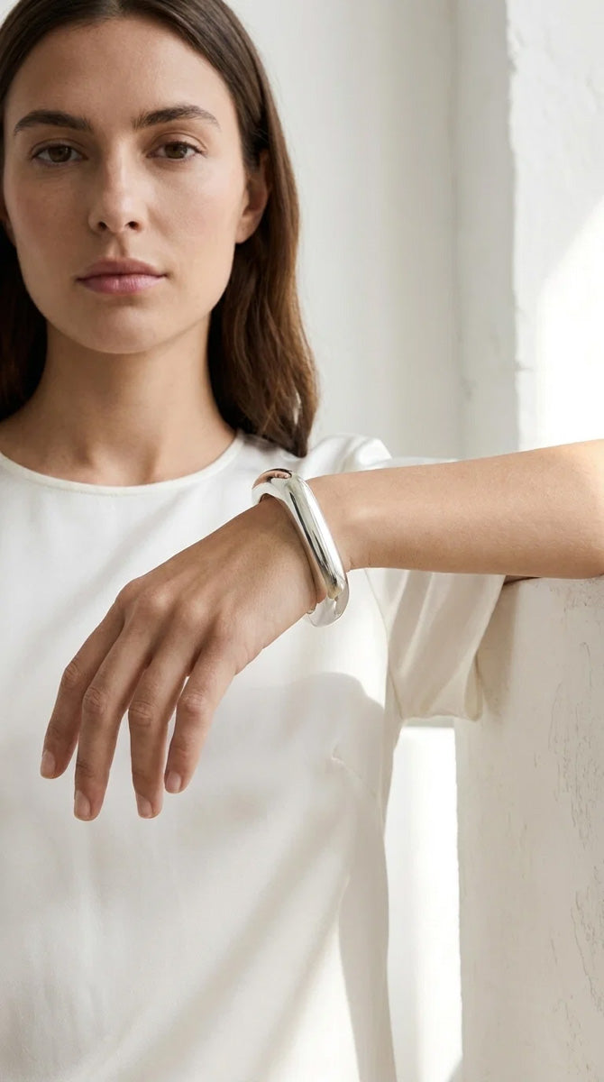 Shiny Statement Cuff Bangle Silver