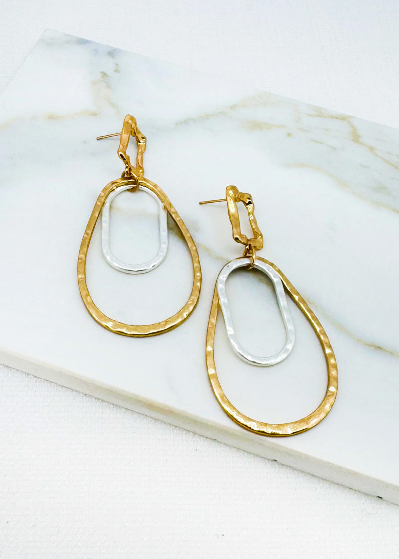 Mia Hammered Drop Earrings-Gold/Silver
