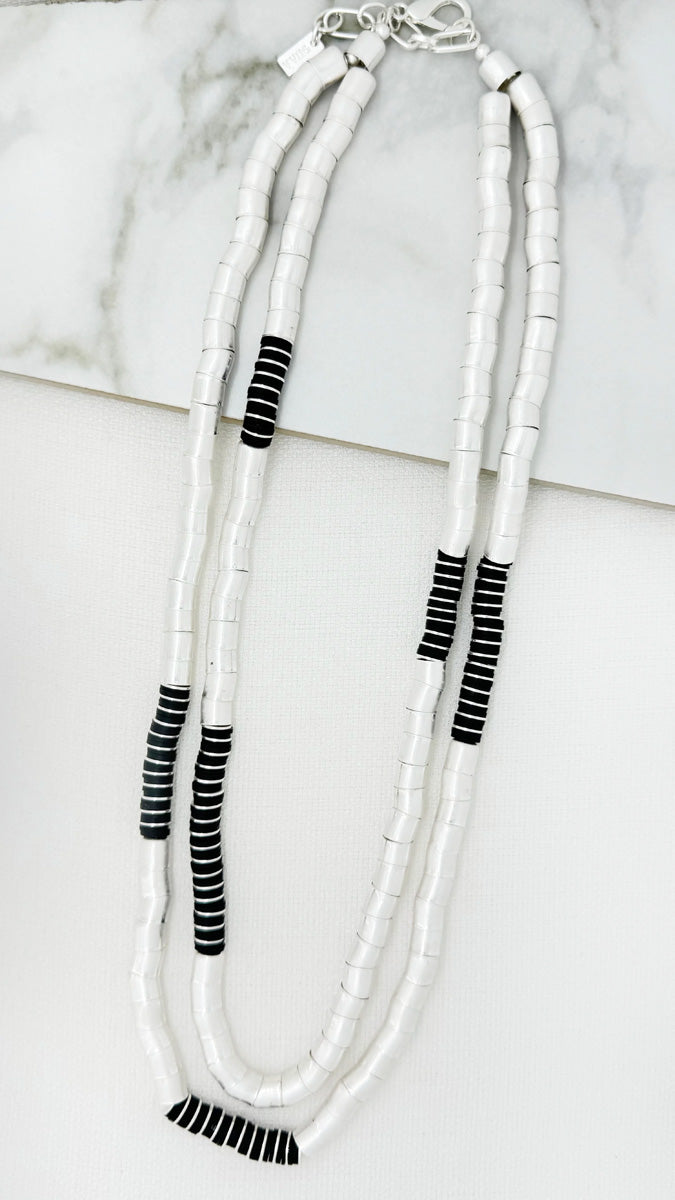 Double Strand Statement Necklace Silver/Black