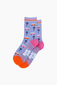 Camper Van Print Bamboo Socks Chambray/Pink