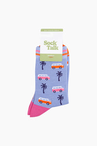 Camper Van Print Bamboo Socks Chambray/Pink
