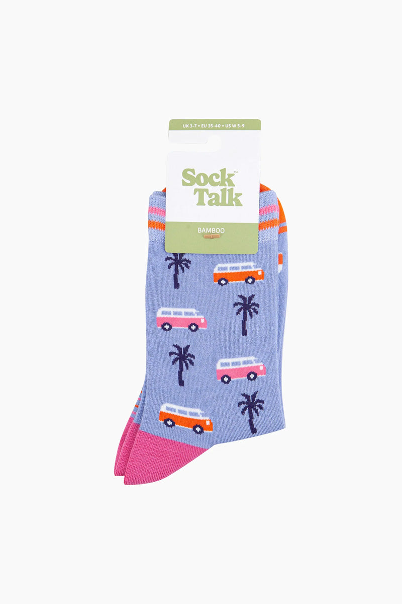 Camper Van Print Bamboo Socks Chambray/Pink