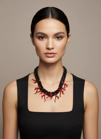 GIST Double Strand Necklace Red Coral/Black