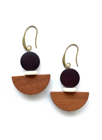GIST Painted Wood & Hematite Drop Earrings Chocolate/Orange