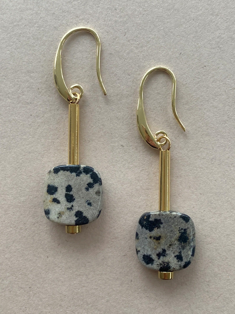GIST Dalmatian Jasper Square Drop Earrings