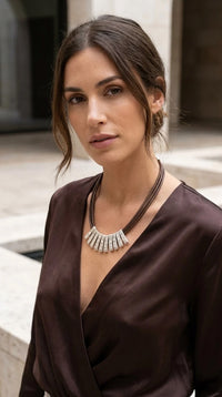 Tia Statement Necklace-Mocha/Silver