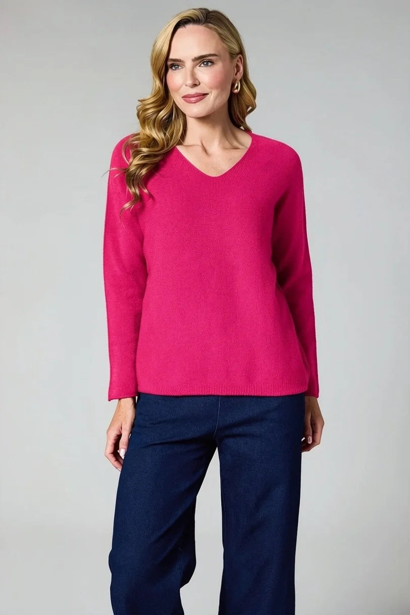DECK V Neck Sweater Fuchsia