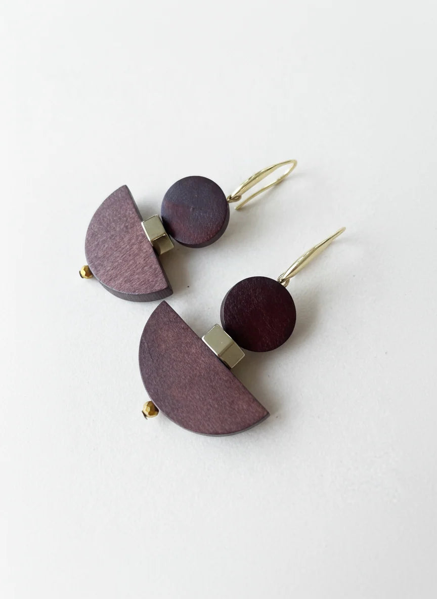GIST Painted Wood & Hematite Drop Earrings Cocoa/Gold