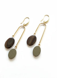 GIST Shell & Hematite Drop Earrings Gold/Olive