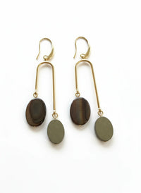 GIST Shell & Hematite Drop Earrings Gold/Olive