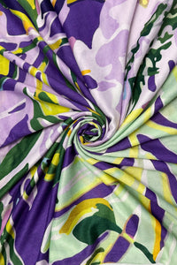 Tropical Leaf Print Scarf Green/Purple