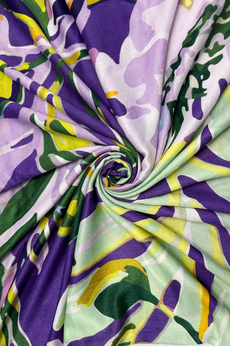 Tropical Leaf Print Scarf Green/Purple