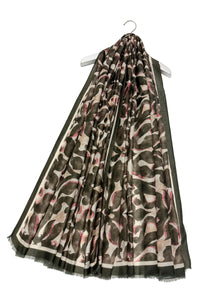 Watercolour Damask Print Scarf-Army Green