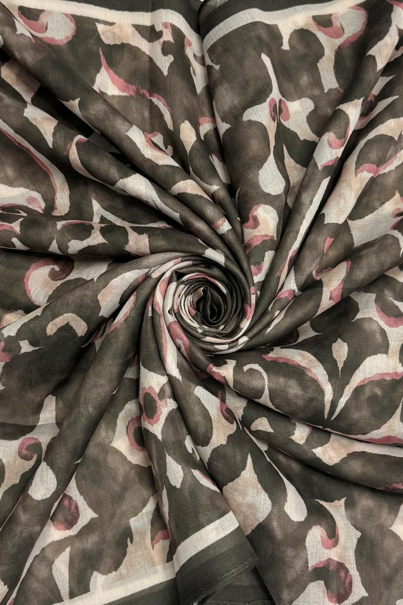 Watercolour Damask Print Scarf-Army Green