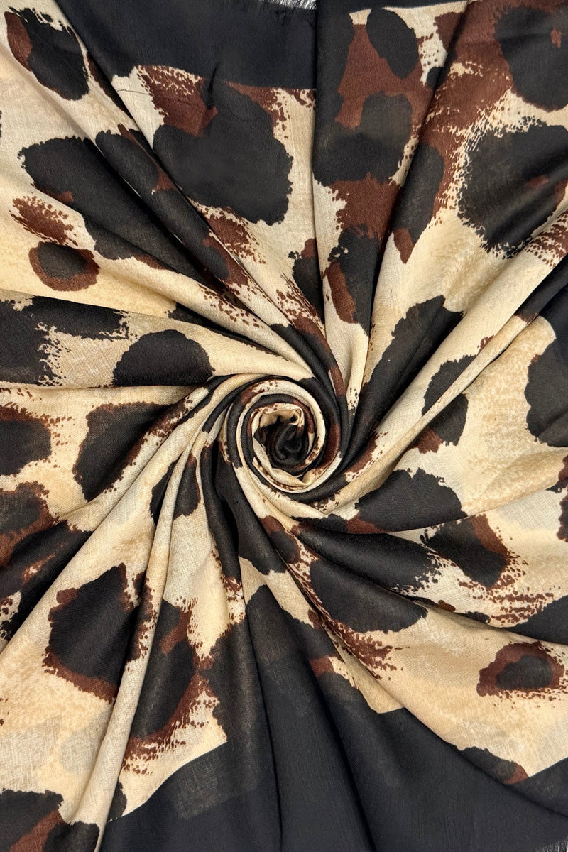 Leopard Print Scarf with Border Black/Camel