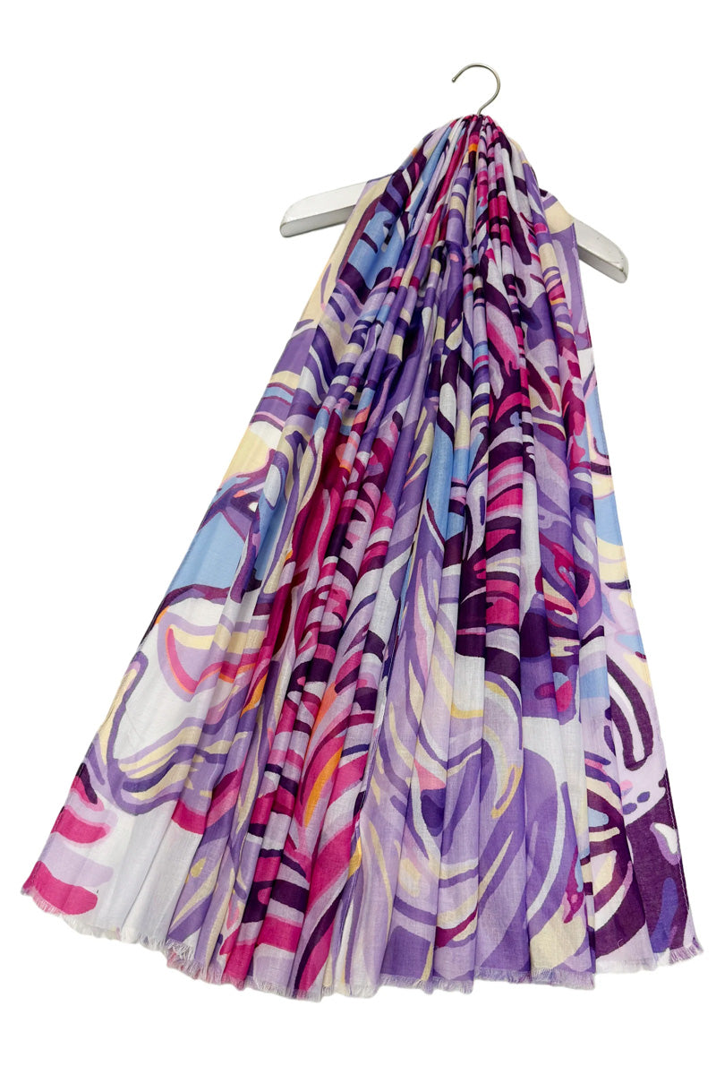 Vibrant Palm Leaf Print Scarf Purple