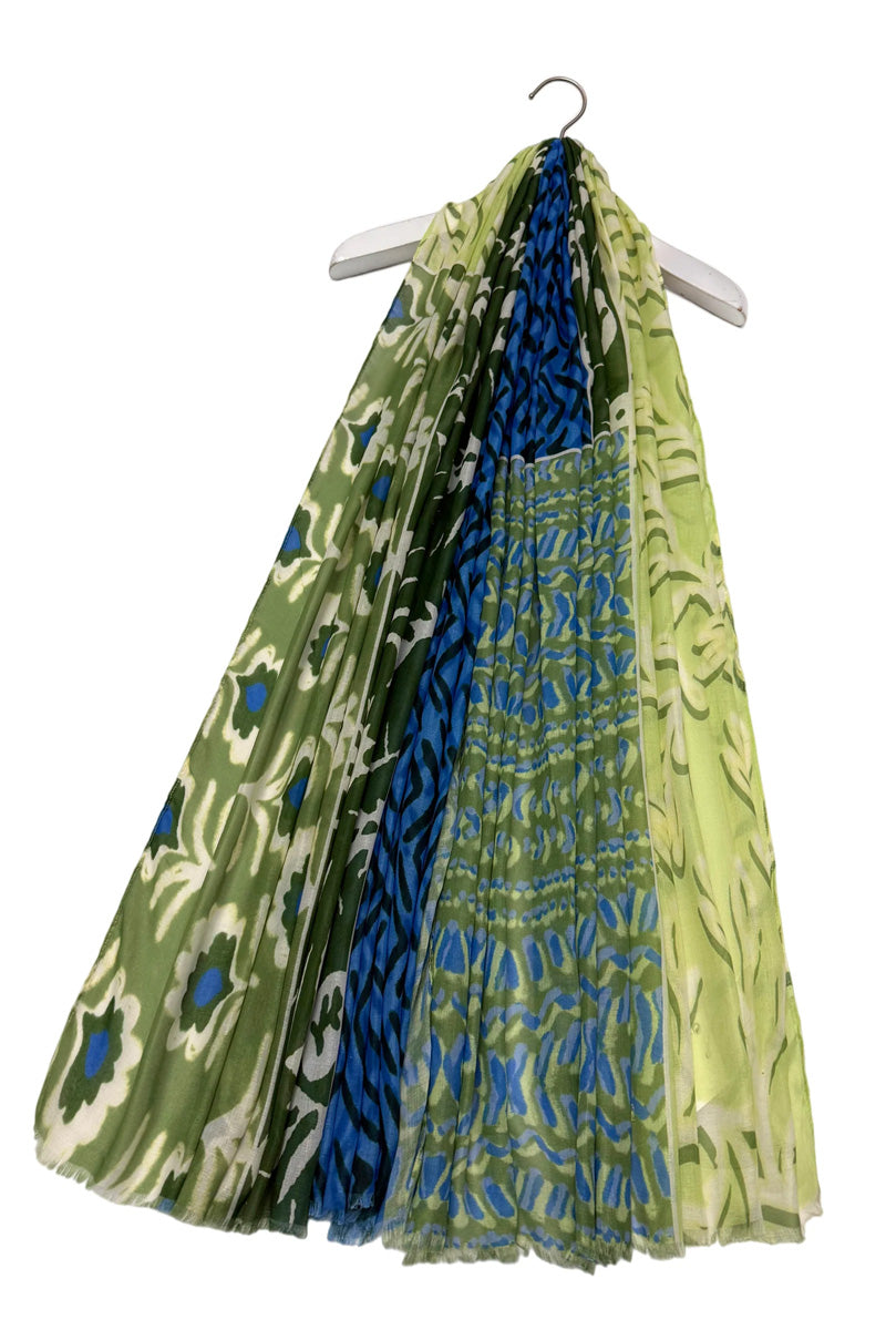 Aztec Paisley Floral Print Scarf Blue/Green