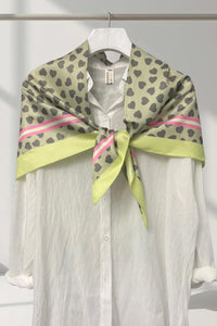 Love Heart Print Necktie Scarf Lime/Pink