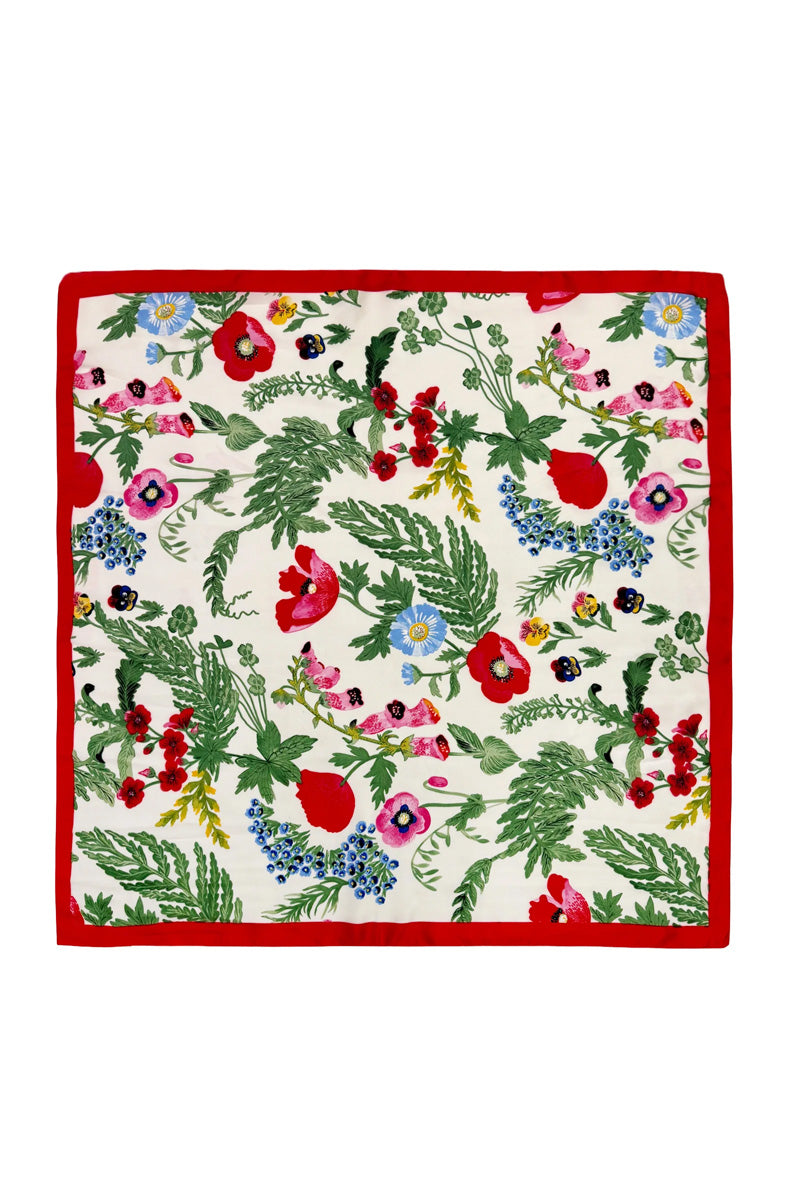 Poppy and Wildflower Print Necktie Scarf Red