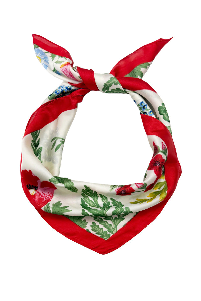 Poppy and Wildflower Print Necktie Scarf Red