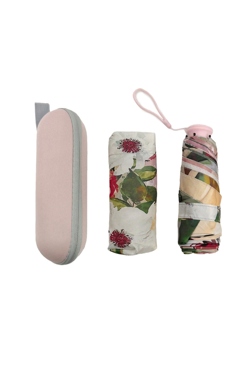 Pink Floral Bloom Mini Umbrella With Travel Case