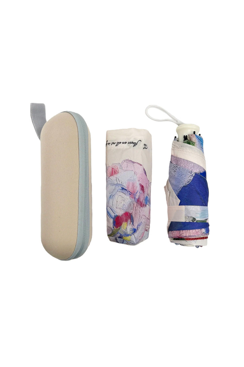 Rose Floral Oil Painting Mini Umbrella With Travel Case