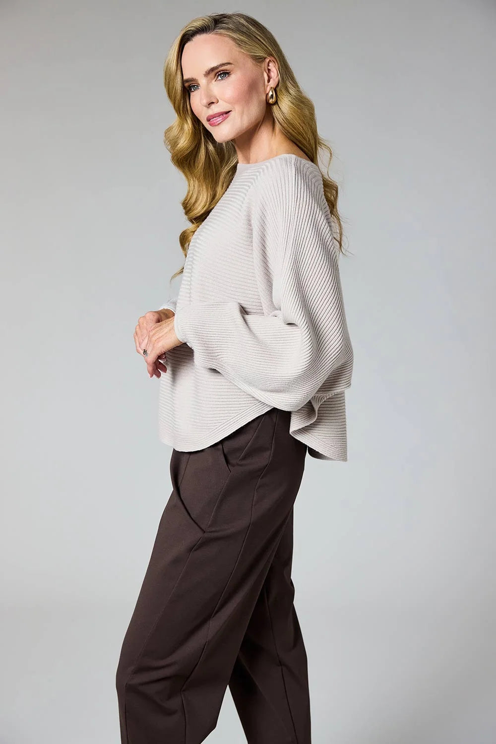DECK Ribbed Batwing Crop Sweater Cream