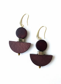 GIST Painted Wood & Hematite Drop Earrings Cocoa/Gold