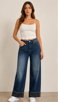 PINNS Wide Leg Turn Up Jeans Dark Denim