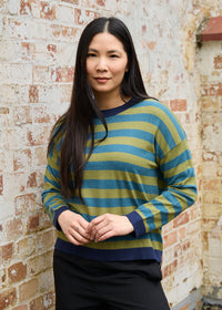 DREAMS Fine Knit Striped Sweater Marine Blue