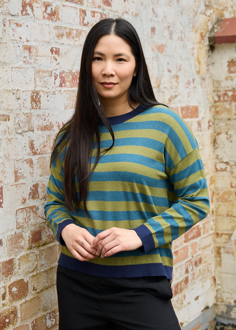 DREAMS Fine Knit Striped Sweater Marine Blue