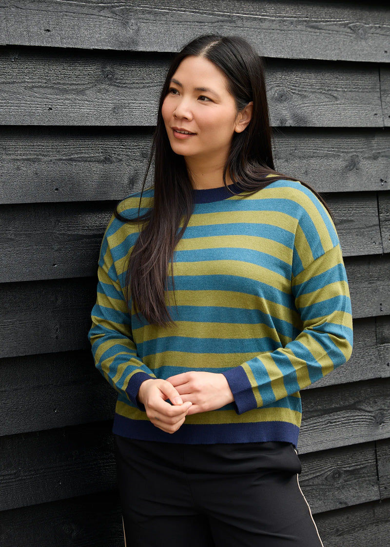 DREAMS Fine Knit Striped Sweater Marine Blue