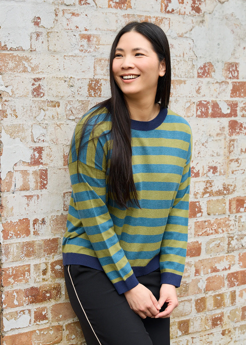 DREAMS Fine Knit Striped Sweater Marine Blue
