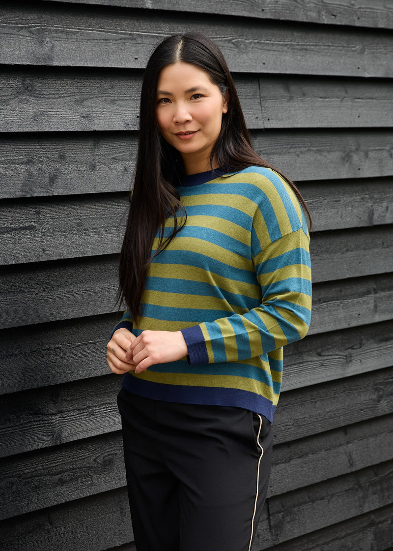 DREAMS Fine Knit Striped Sweater Marine Blue