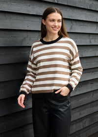 DREAMS Fine Knit Striped Sweater Mink/Ivory