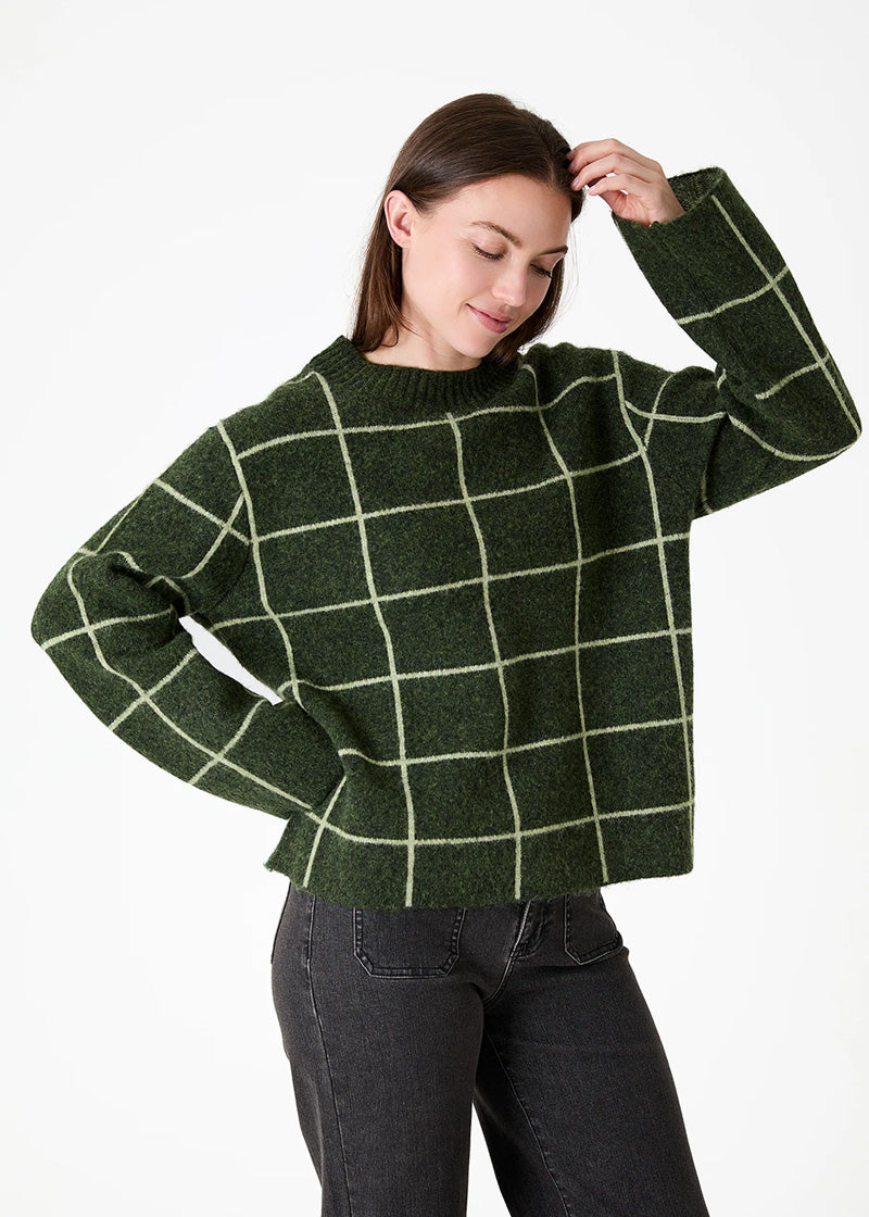 DREAMS Windowpane Crewneck Sweater Forest