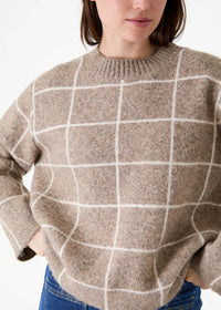 DREAMS Windowpane Crewneck Sweater Stone
