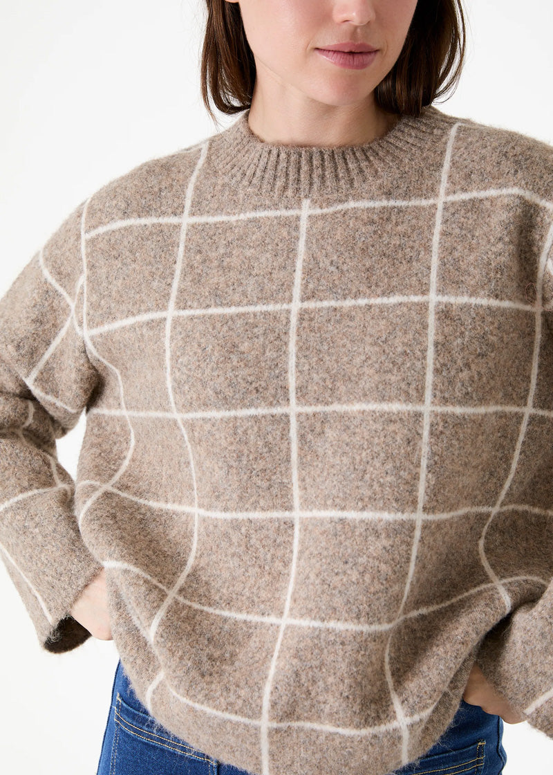 DREAMS Windowpane Crewneck Sweater Stone