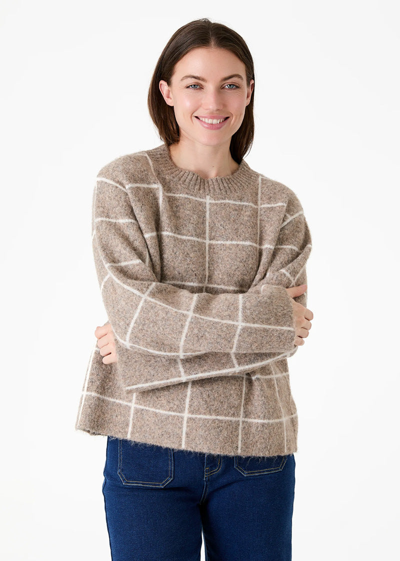 DREAMS Windowpane Crewneck Sweater Stone