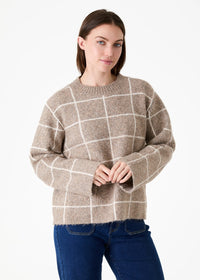 DREAMS Windowpane Crewneck Sweater Stone